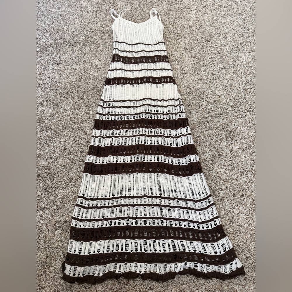 Abercrombie & Fitch Cream and Brown Crochet Maxi Dress